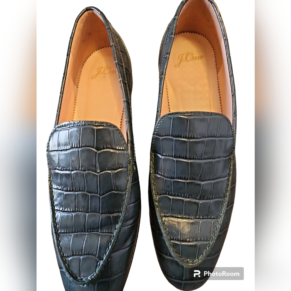 J.Crew Size 8 Alligator Embossed Leather Green Slip-on Shoes Loafers